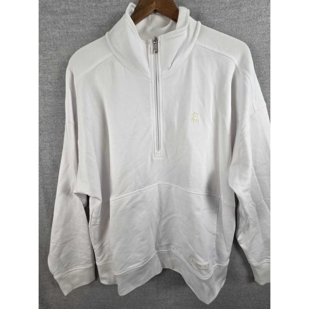 B Draddy Mens‎ M Pullover 1/2 Zip White Front Pocket Golf Walking Active Stretch